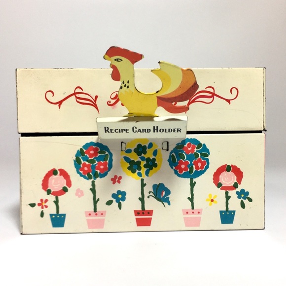 Vintage Other - Vintage Rooster Recipe Box Mod Flowers Card Holder